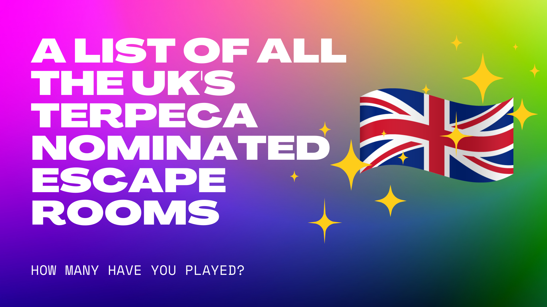A List of all the uk's terpeca nominated escape rooms